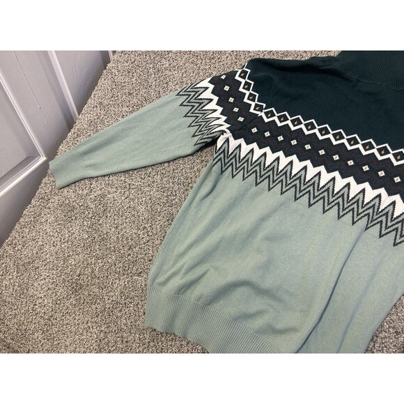 L.L.Bean Women's Large Cotton/Cashmere Sweater Turtleneck Intarsia Green - Picture 4 of 6